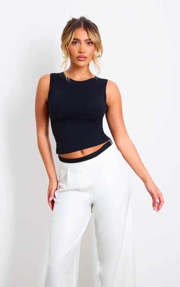 Black Contour Crew Neck Fitted Vest Top