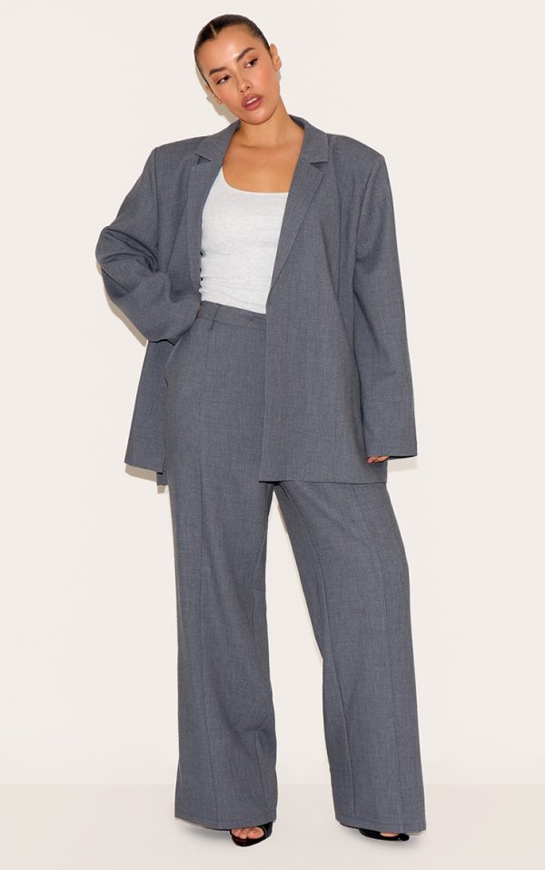 Plus Charcoal Wide Leg Split Hem Pants