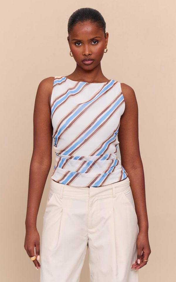 Blue Stripe Ruched Long Top