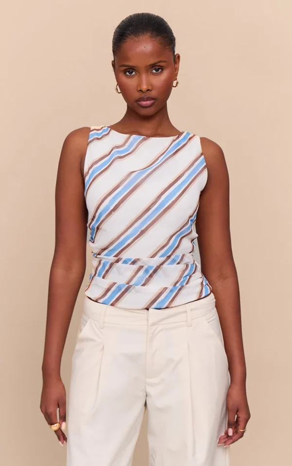 Blue Stripe Ruched Long Top