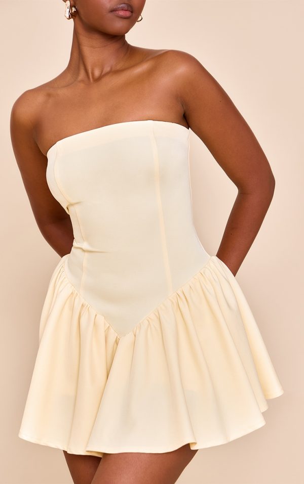 Butter Yellow Woven Bandeau Dropped Waist Romper
