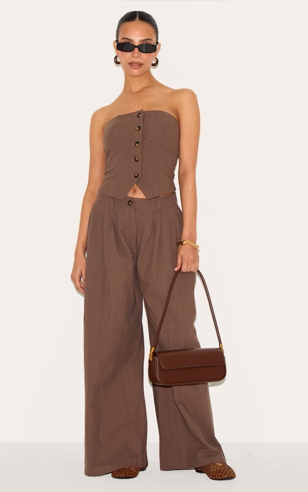 Petite Chocolate Woven Wide Leg Pants