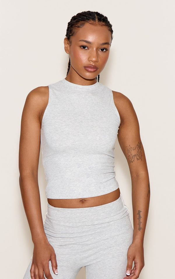 Petite Ash Grey Sculpt Sleeveless Longline Gym Top