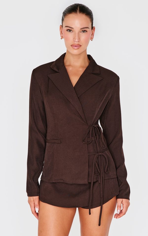 Dark Chocolate Premium Tailored Woven Wrap Front Romper
