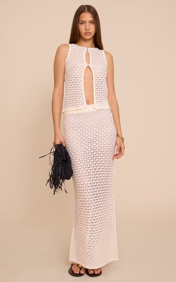 Ecru Crochet Knit Maxi Skirt