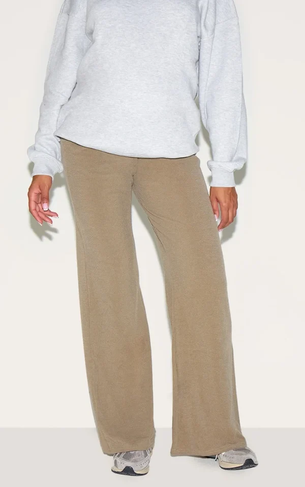 Maternity Khaki Ribbed Wide Leg Pants