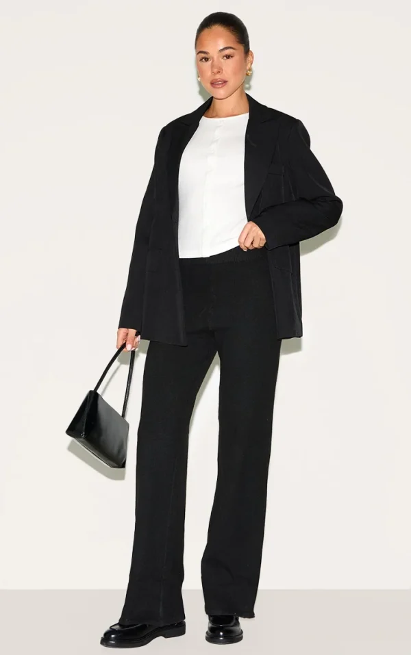 Black Soft Knit Wide Leg Pants