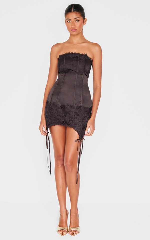 Chocolate Lace Corset Mini Dress