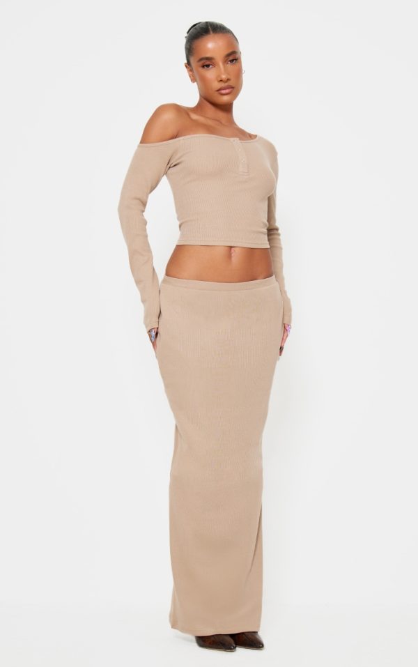 Taupe Rib Maxi Skirt