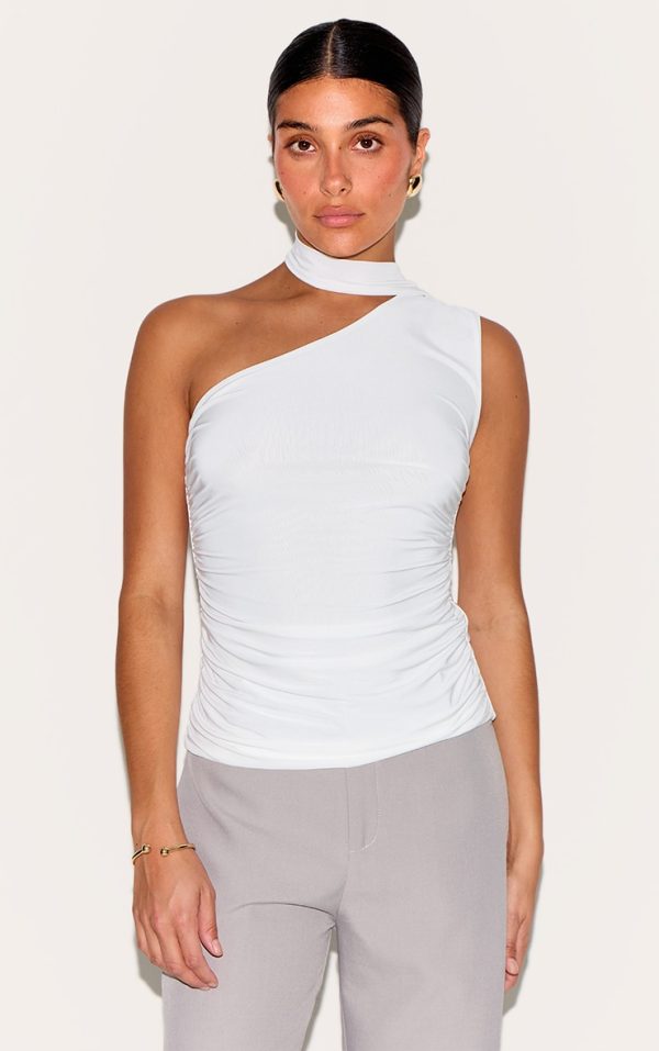 Petite White Double Layer Tie Detail Long Top