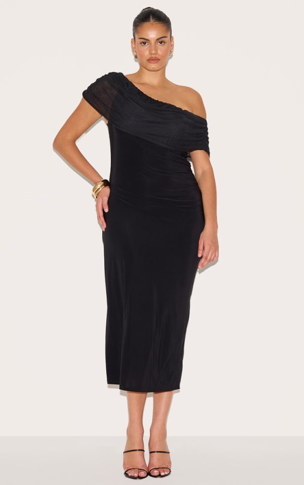 Plus Black Double Layer Slinky Mesh Overlay Maxi Dress