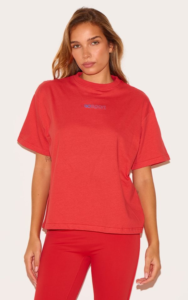 Red Sport Collective Printed Boxy Oversized T Shirt