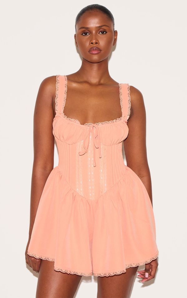 Apricot Woven Lace Detail Strappy Romper