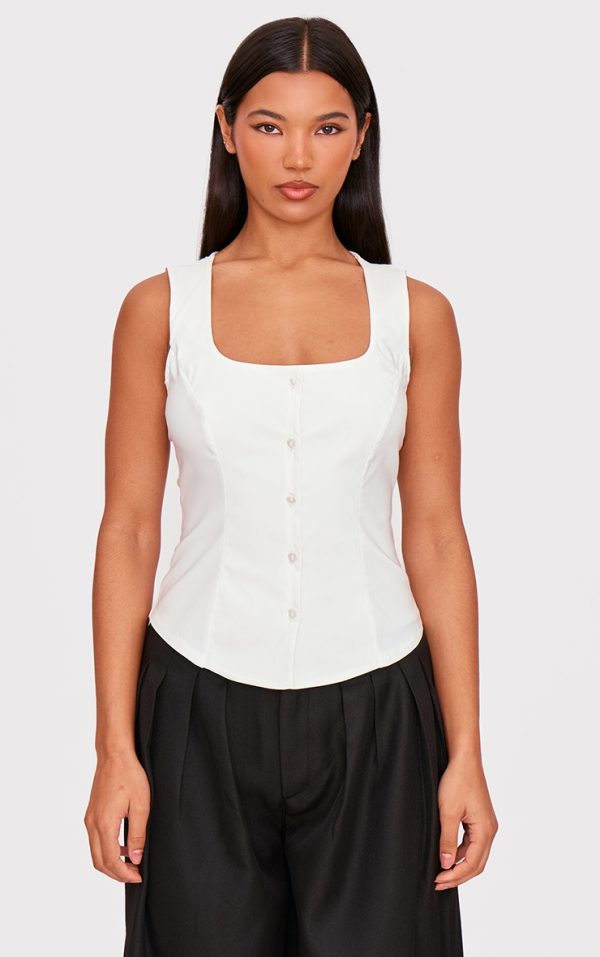 White Square Neck Bengaline Vest