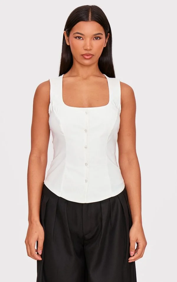 White Square Neck Bengaline Vest
