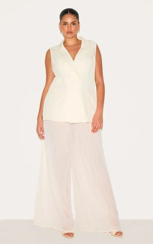Plus Almond Vest Overlay Chiffon Jumpsuit