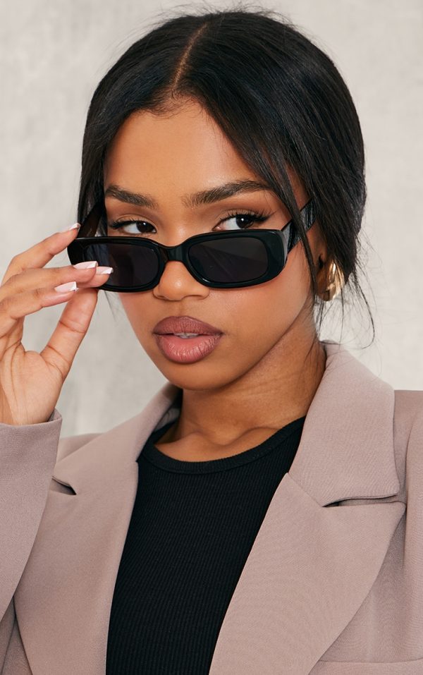 Black Slim Rectangular Sunglasses