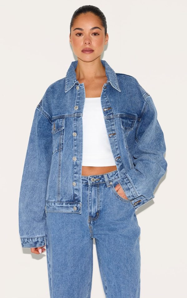 Mid Blue Wash Oversized Classic Denim Jacket