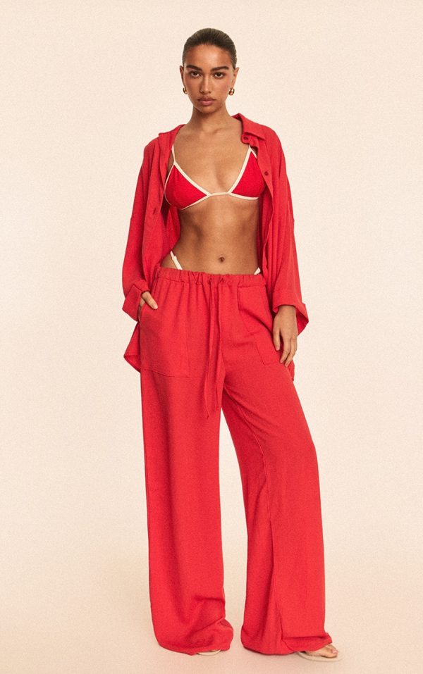 Red Floaty Drawstring Beach Pants