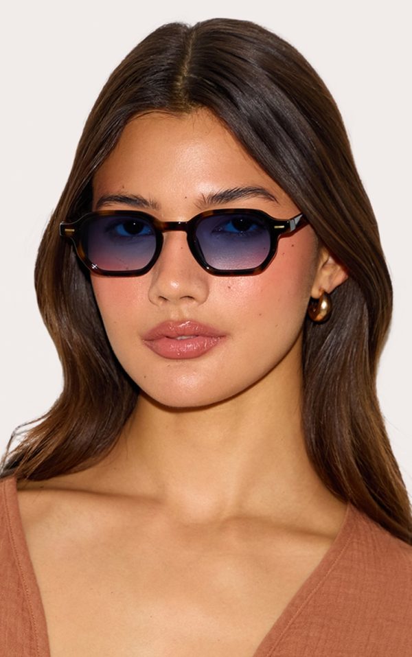 Tortoiseshell Honey Tort Blue Lense Square Sunglasses