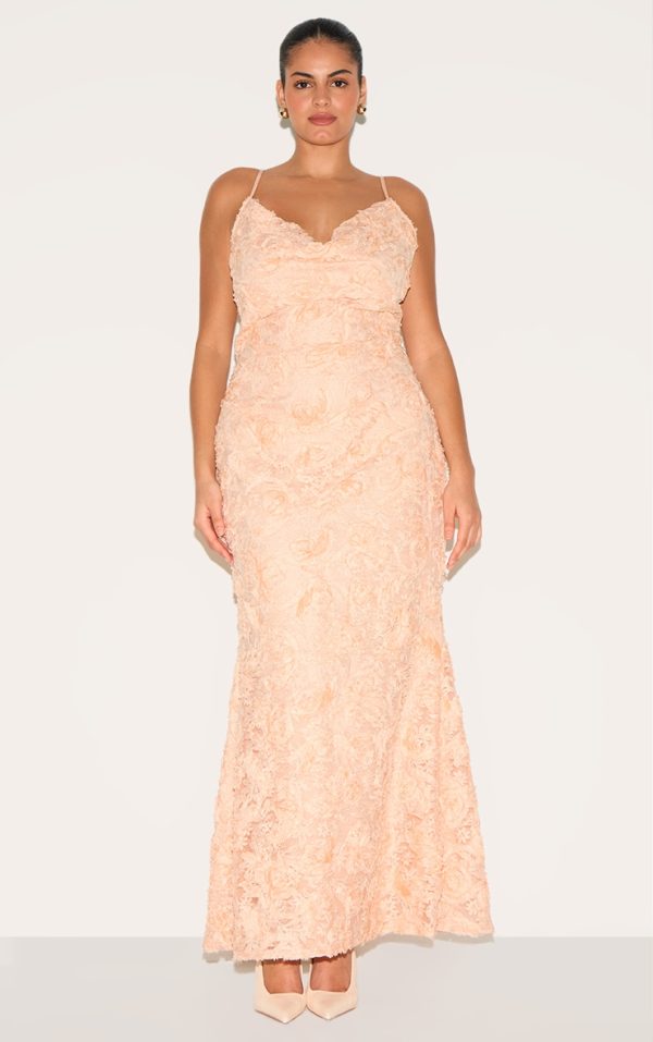 Plus Dusty Pink Textured Cowl Neck Strappy Maxi Dress
