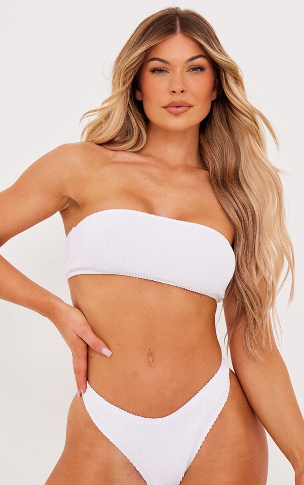 White Mix & Match Crinkle Bandeau Bikini Top