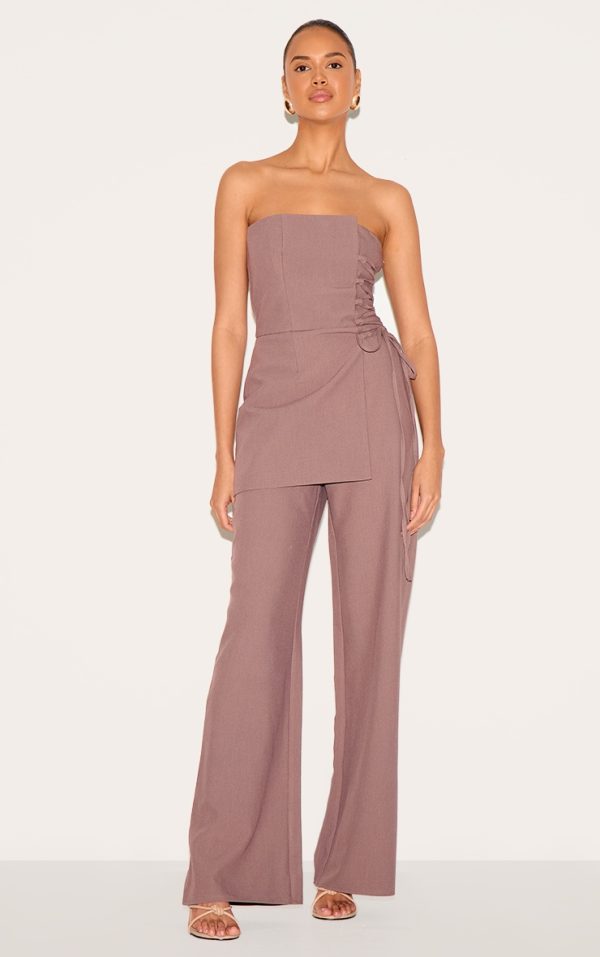PLT Label Mushroom Overlay Panel Laced Up Tailored Jumpsuit