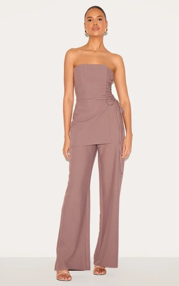 PLT Label Mushroom Overlay Panel Laced Up Tailored Jumpsuit