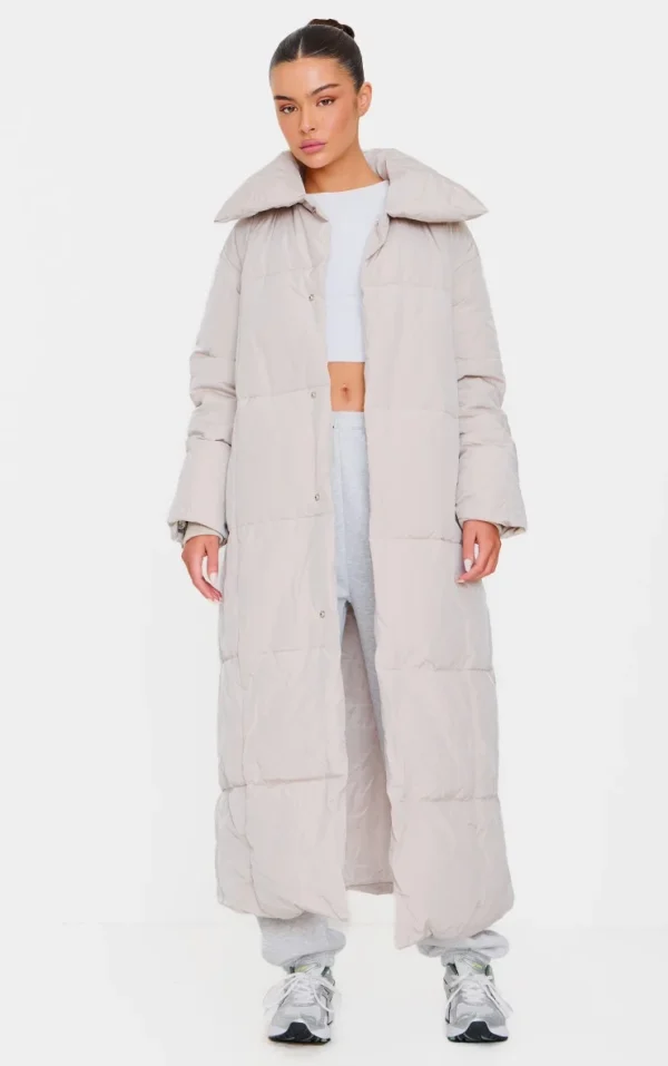 Stone Oversized Square Quilted Maxi Puffer Coat