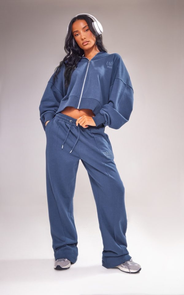 Navy Premium Oversized Pintuck Wide Leg Sweatpants