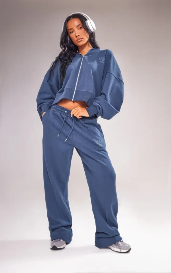 Navy Premium Oversized Pintuck Wide Leg Sweatpants