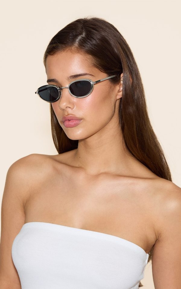 Silver Lifted Oval Frame Sunglasses