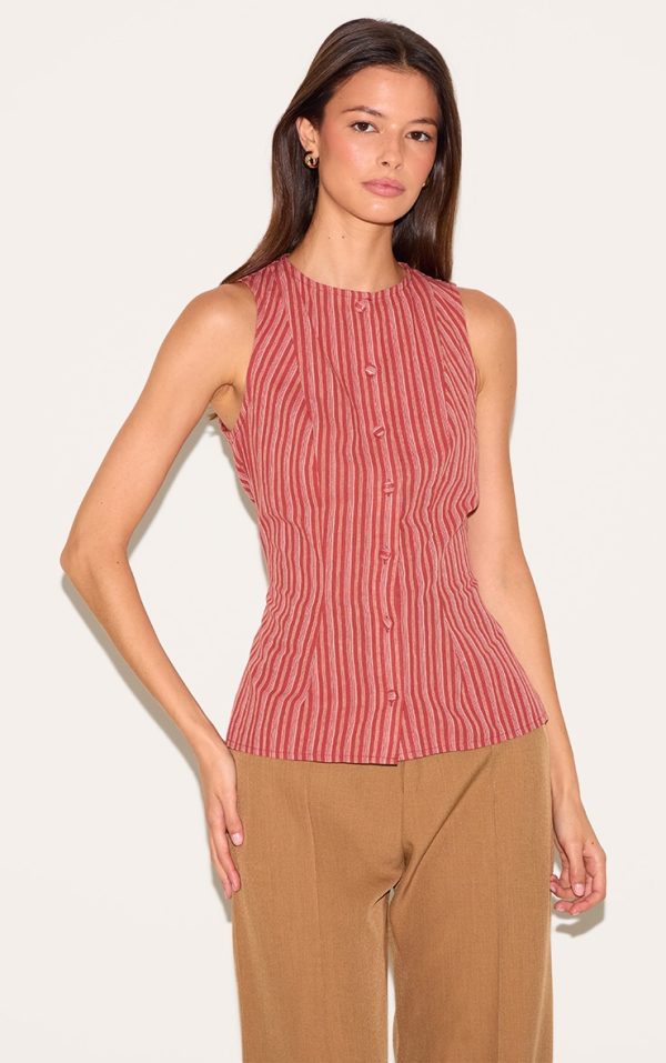 Red Striped Longline Vest