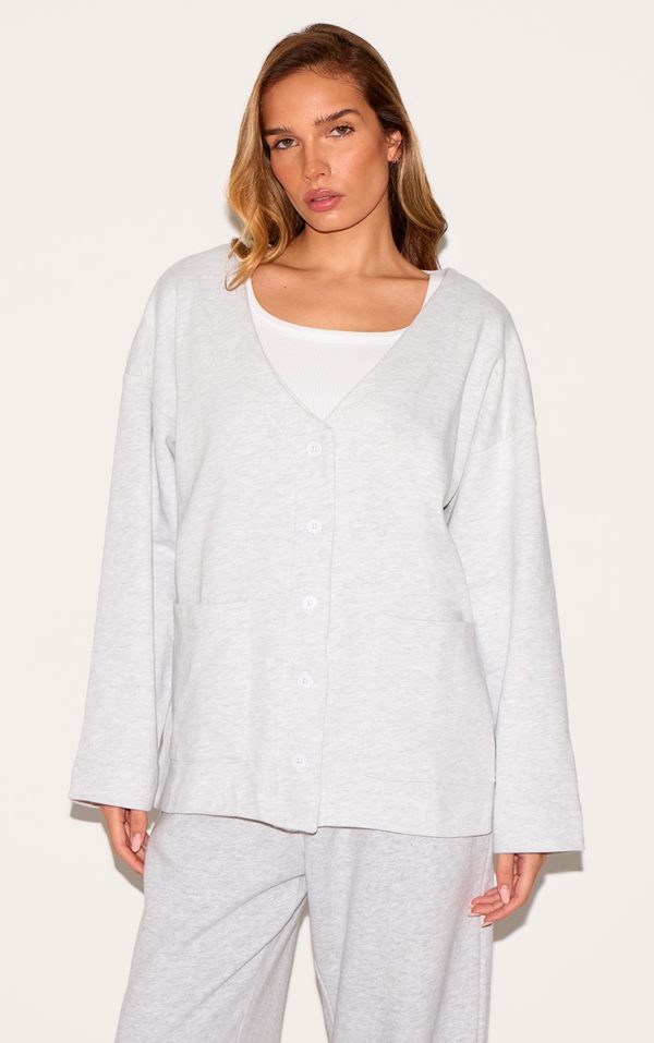Ice Grey Premium Fleeceback Button Front Sweat Cardigan