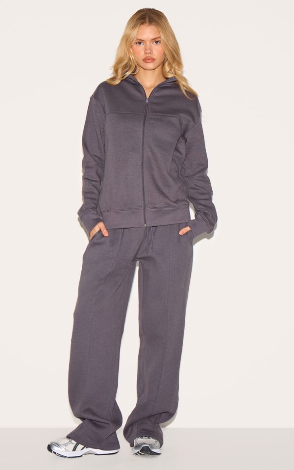 Charcoal Seam Detail Wide Leg Sweatpants