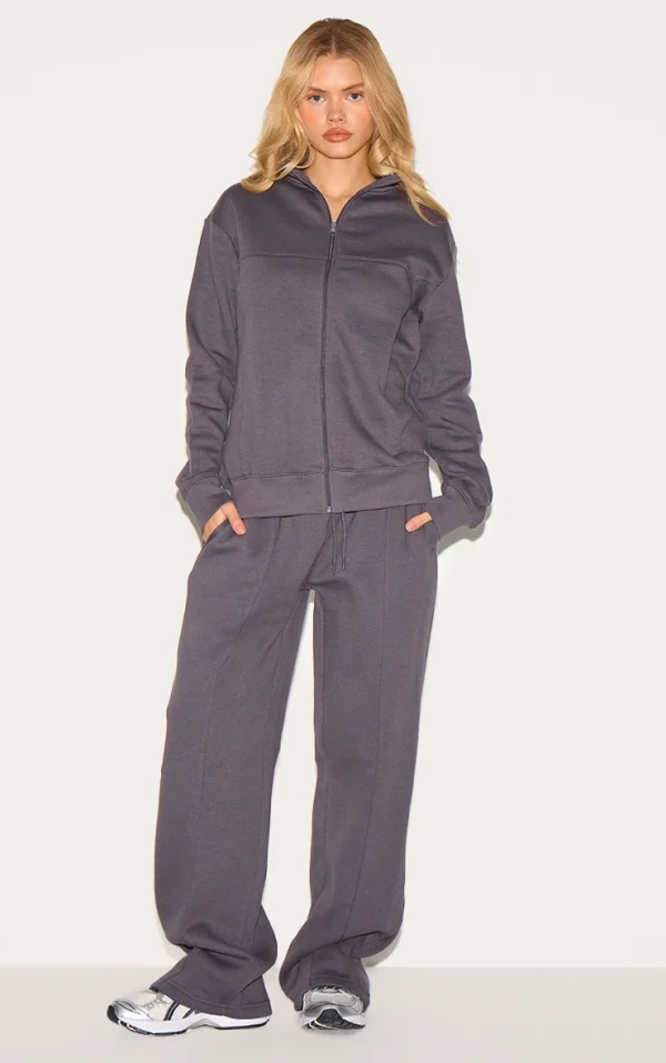 Charcoal Seam Detail Wide Leg Sweatpants