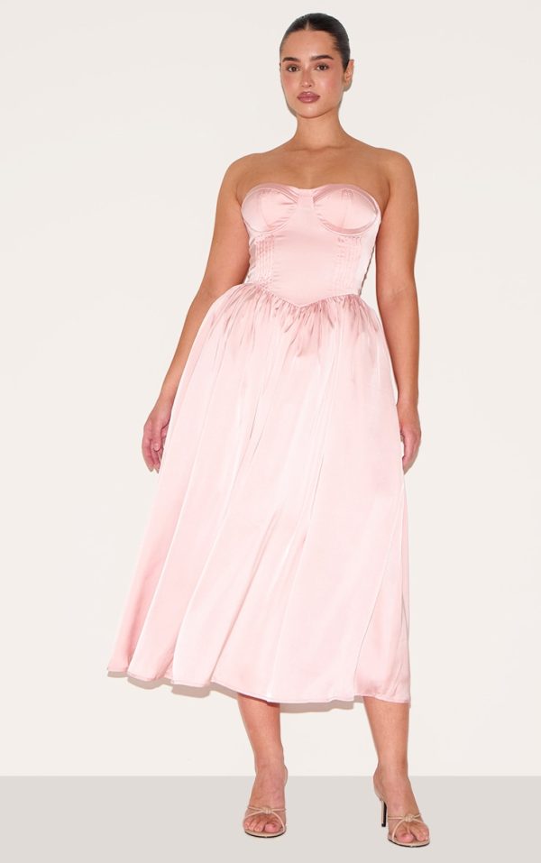 Shape Blush Satin Corseted Shift Midaxi Dress