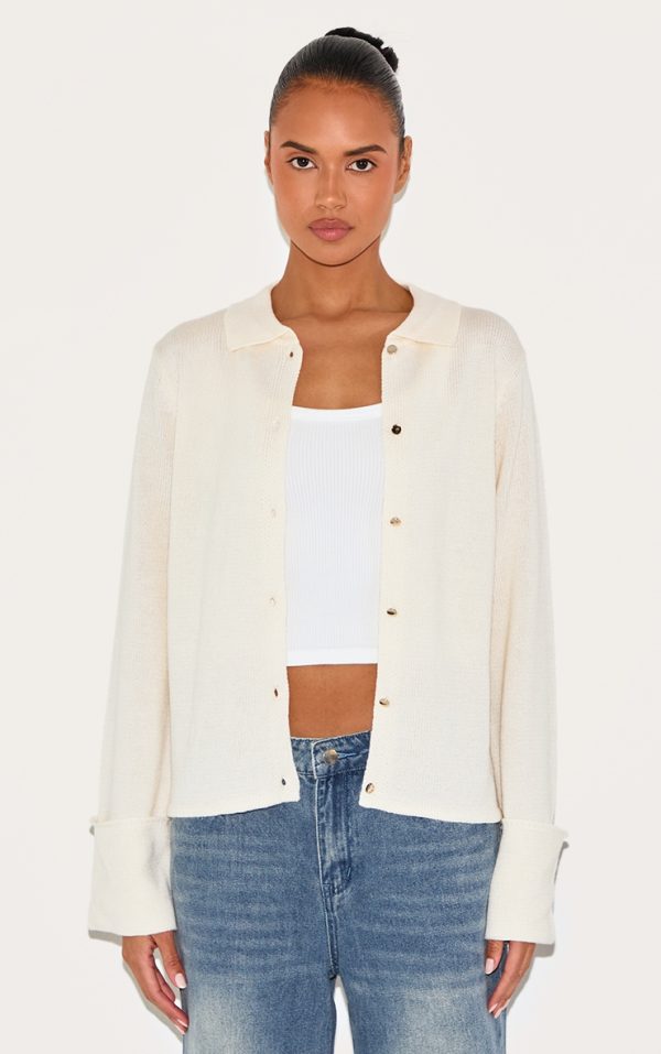 Cream Deep Cuff Button Cardigan