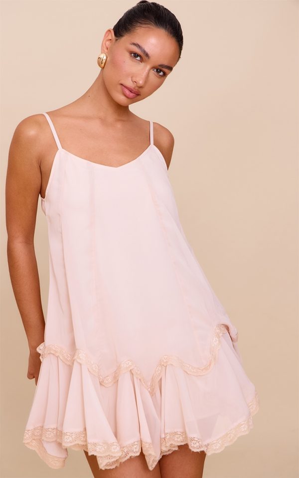 Blush Rose Chiffon Cami Lace Mini Dress