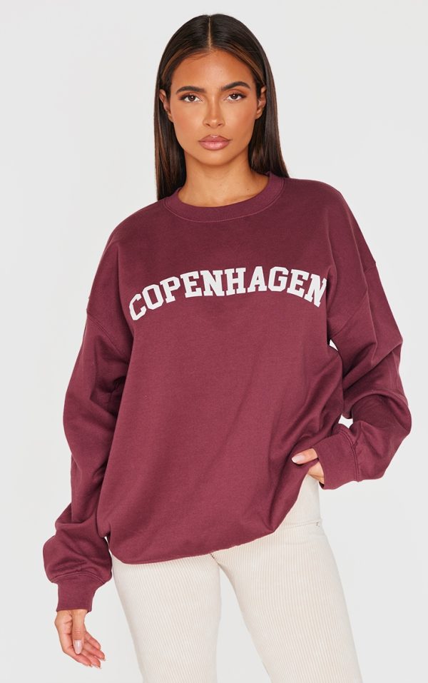 Dark Red Printed Oversized Copenhagen Sweatshirt