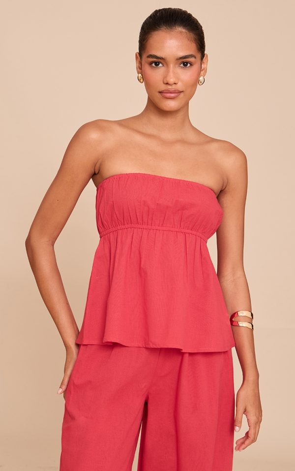 Tomato Red Peplum Bandeau Top
