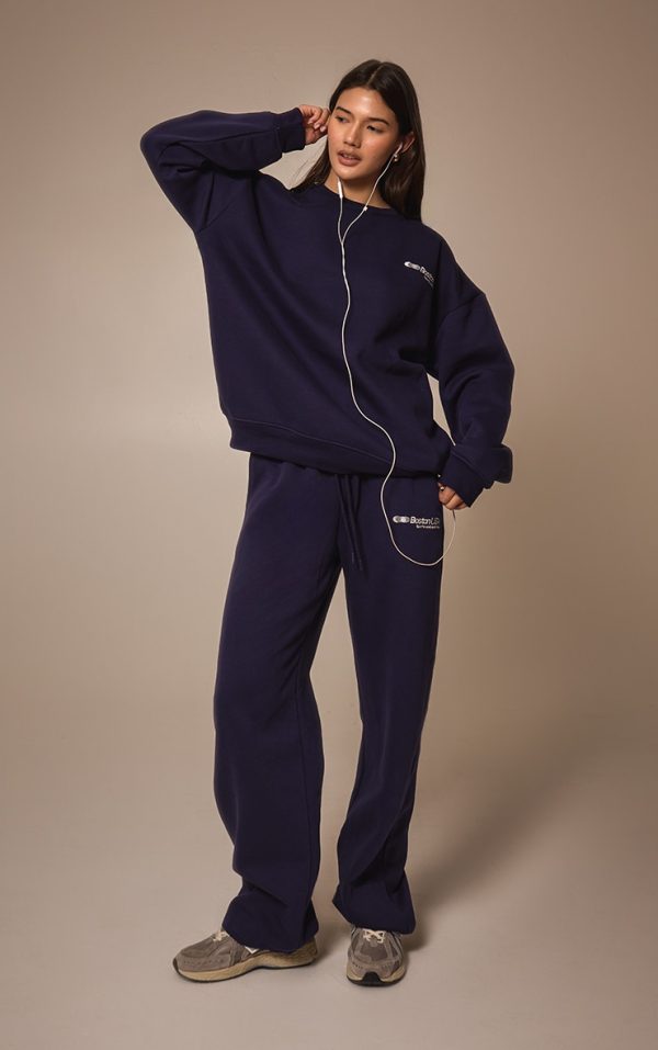 Navy Wide Leg Boston Usa Embroidered Sweatpants