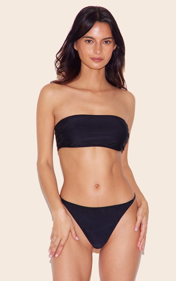 Black Basic Bandeau And Tie Side Bikini Set