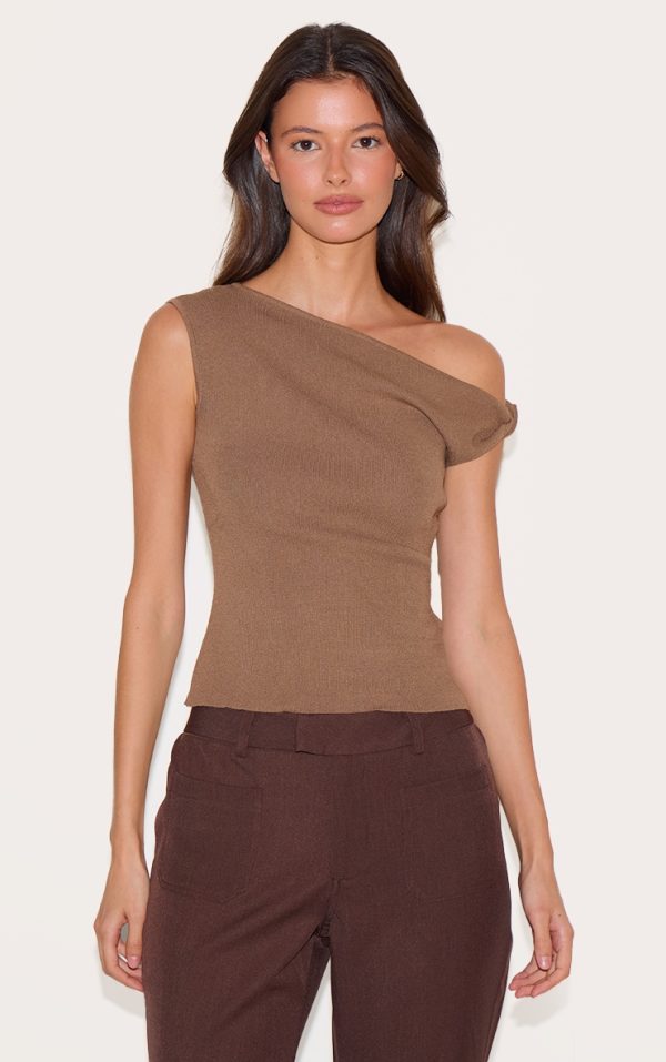 Mocha Fine Knit Twist Neck Vest Top
