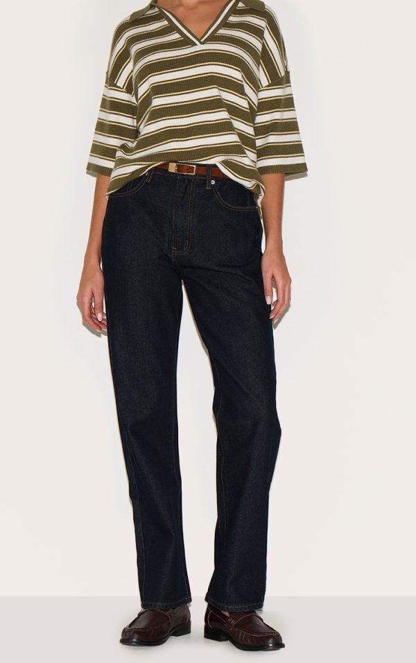 Dark Indigo High Waist Straight Leg Jeans