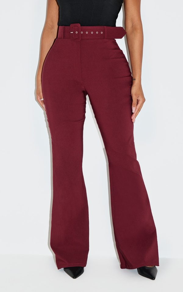 Shape Wine Stretch Woven High Waisted Belted Flare Pants
