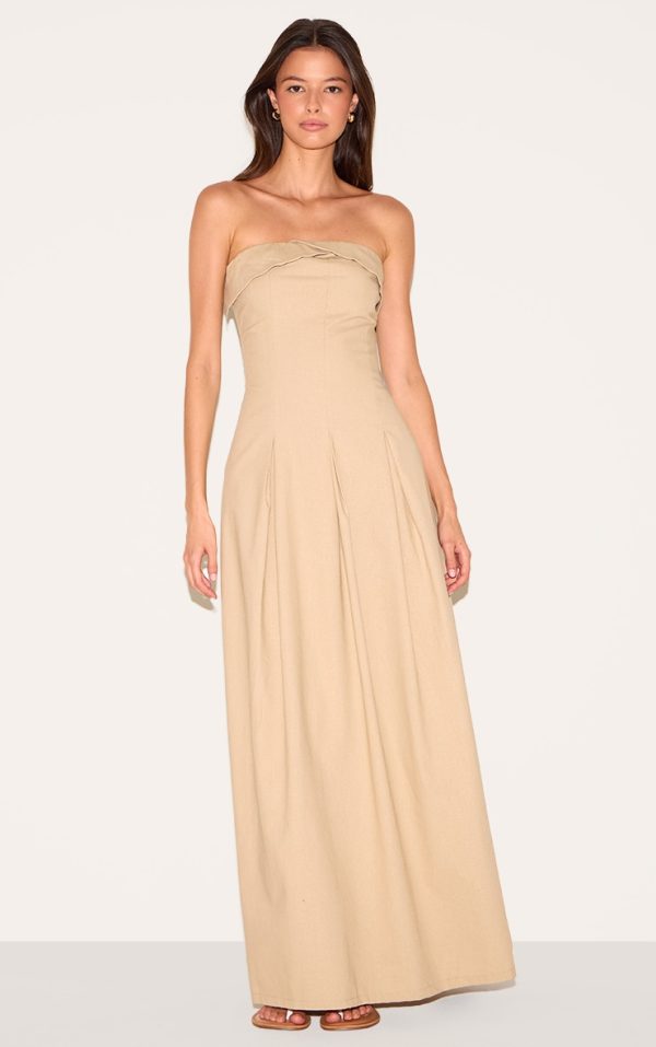 Natural Bandeau Pleated Midaxi Dress