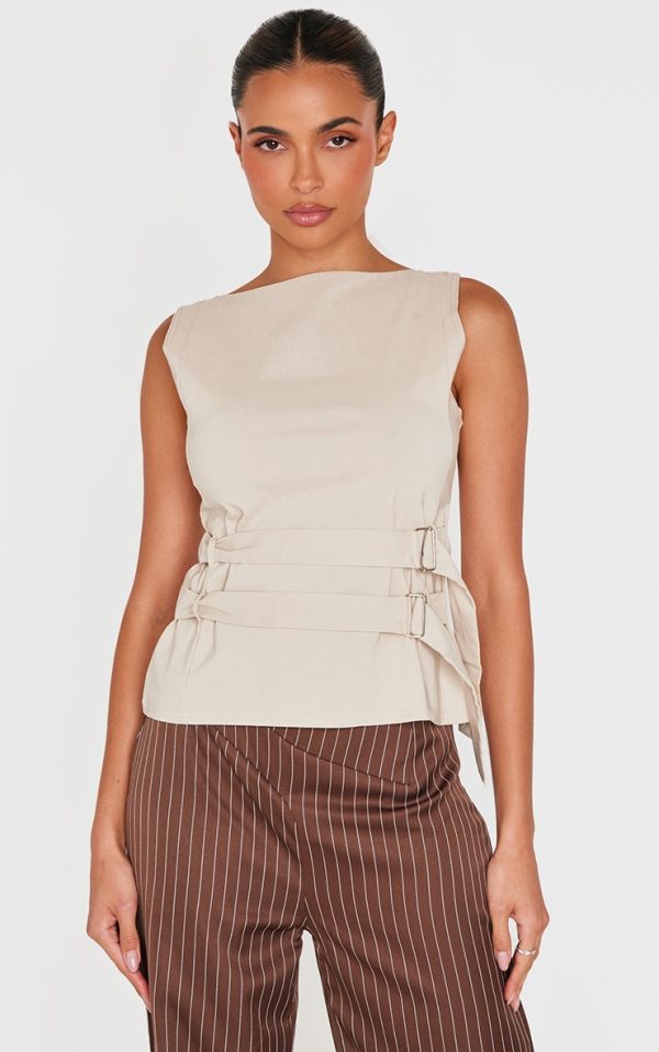 Stone Bengaline Boatneck Buckle Detail Long Top