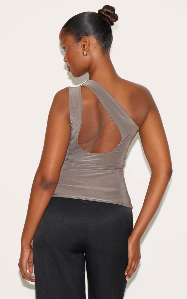 Mushroom Double Layer Slinky Back Detail One Shoulder Top