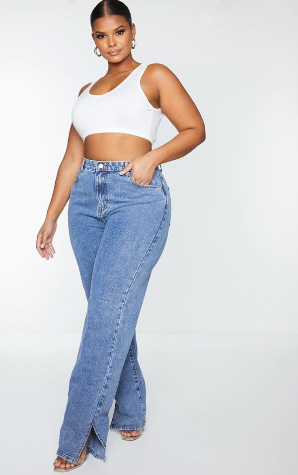 Plus Vintage Wash Split Hem Jeans